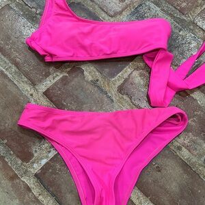 SHEIN Hot Pink One-Shoulder Bikini